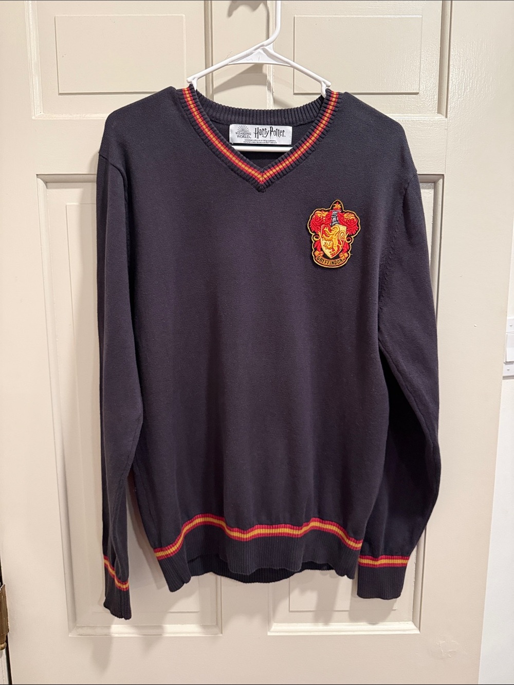 Harry Potter Gryffindor V-Neck Sweater - Charcoal with Red/Gold Trim Size Medium